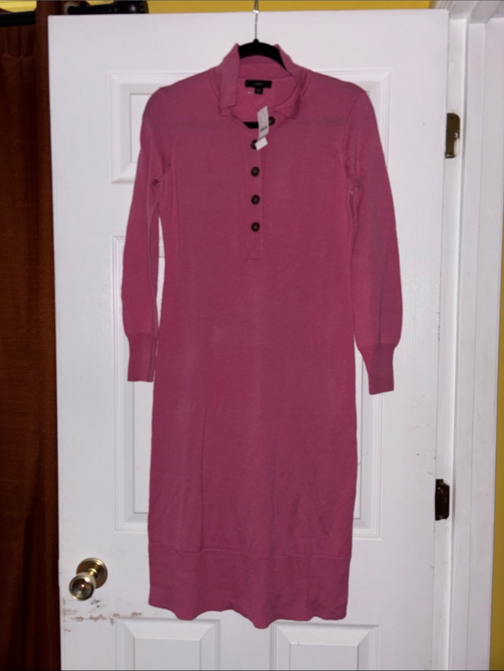 J. Crew Rose-Pink Long-Sleeve Polo Knit Dress